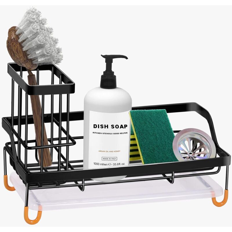 Ineasicer Porte Eponge Evier Cuisine, Organisateur Evier pour Cuisine Range Eponge D'évier en Acier Inoxydable avec Bac D'égouttement, Rangement