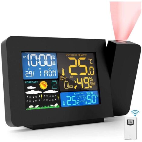 GROOFOO Réveil De Projection Numérique, Radio Reveil Projection Plafond, Projecteur Horloge Au Plafond avec Affichage De La Température, Deux Alarmes, Snooze, Couleur Rétro-Éclairage, Météo