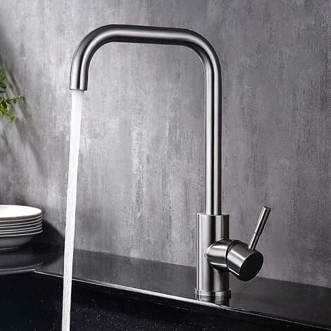 GrooFoo Robinet Cuisine, Robinet Rotatif à 360° en Acier Inoxydable,Adapté aux éviers Simples et Doubles,Adapté à l'eau Chaude et Froide,Mitigeur Cuisine Anti-Empreintes Digitales,Résistant aux Rayures