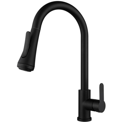 GROOFOO Robinet de Cuisine à Bec de Cigne Rétractable 4 Modes - Mitigeur Monocommande - Inox - Design Moderne - Avec Douchette