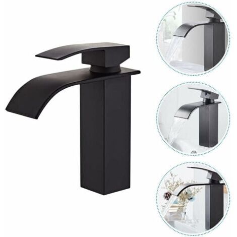 Groofoo – Robinet mitigeur lavabo cascade en laiton – Économie d'eau jusqu'à 30% – Tuyaux standard chaud/froid inclus – Installation facile