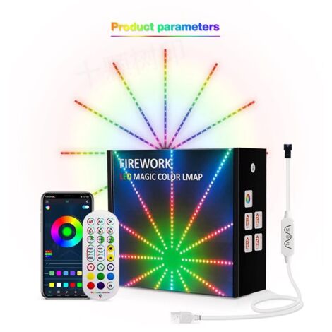 GROOFOO Ruban LED Feux d'artifice RGB LED avec effets de feu d'artifice ruban LED,musique interactive,bandes lumineuses de banderoles de courses de chevaux,ambiance festive,illusion