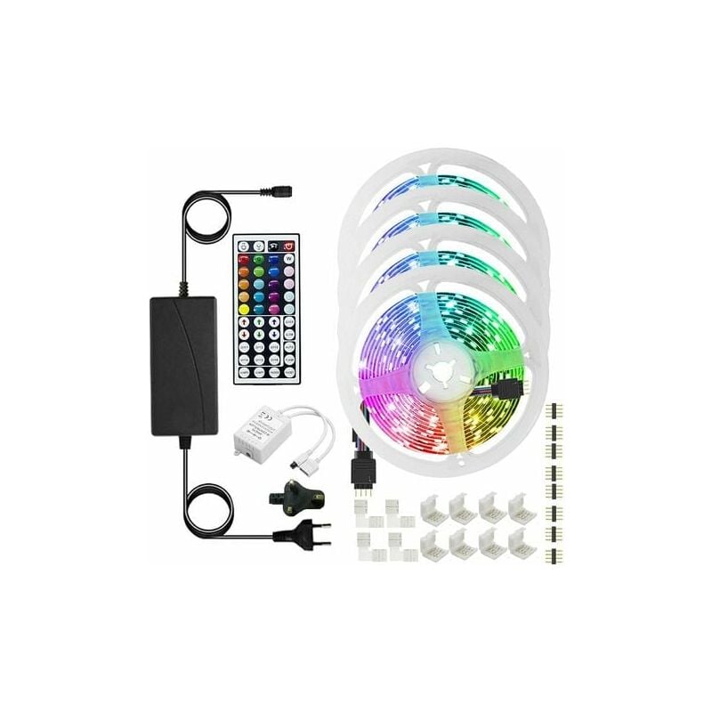 Ruban Led Rgb 20m,Bande Lumineuse Led Bluetooth Dimmable Avec Contrôle Par Application,Télécommande à 44 Boutons,Réglage De La Minuterie,Mode