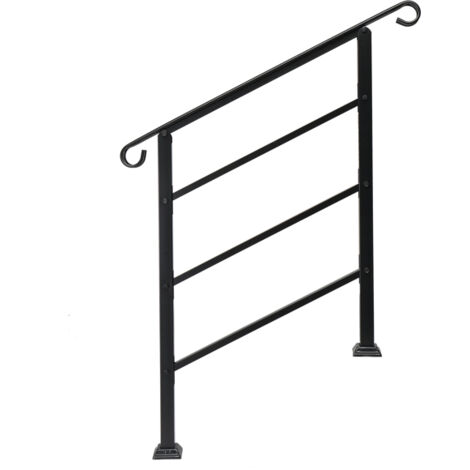 GROOFOO Rust-Resistant Black Wrought Iron Outdoor Handrail for 1 or 3 Steps – Transitional Style with All-inclusive Easy-Install Kit