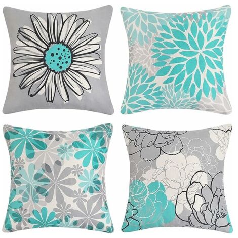 GROOFOO Set of 4 Outdoor Cushion Covers, Waterproof Cushion Cover Sunflower Linen Cushion Cover for Patio Garden Living Room Bedroom Decoration (45 x 45 cm, Green)