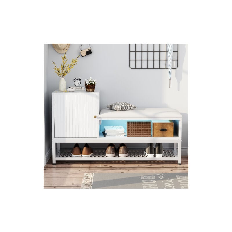 Groofoo - Shoe Bench, Entryway Bench with Padded Cushion and Cabinet, Modern Shoe Rack, Shoe Storage Bench Organizer for Hallway, Bedroom, Living