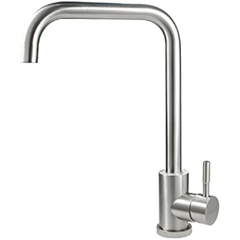 GROOFOO Single Handle Kitchen Taps, Kitchen Sink Single Tap with Swivel Spout, Stainless Steel Kitchen Faucet Brushed Nickel, Modern Single Lever Kitchen Tap with Supply Hose(Only Cold)