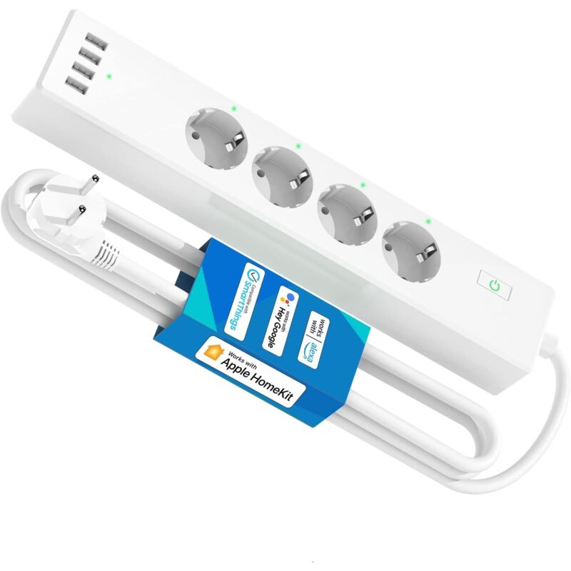Groofoo Smart Power Strip (Type F), 16A Wifi Power Strip Compatible With Apple Homekit, Alexa And Google Home (4 Ac Outlets And 4 Usb Ports), Smart