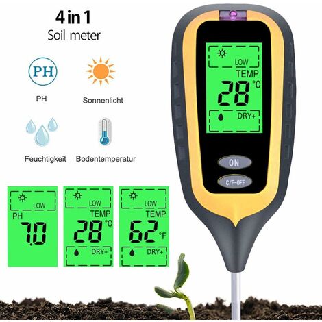 GROOFOO Soil pH Moisture Tester Light Temperature 4 in 1 pH Soil Moisture Meter Electronic Soil Tester for Garden Plants