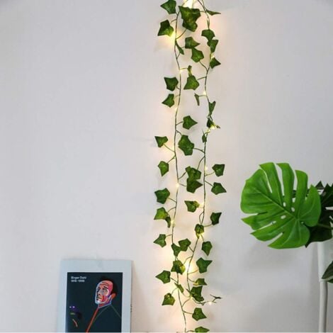 LANGRAY GROOFOO String Lights LED Artificial Plants Green Ivy Leaf Vine for Home Decor Wedding Lamp DIY Hanging Garden Yard Lighting, 2M 20 LEDs (Maple Leaf)