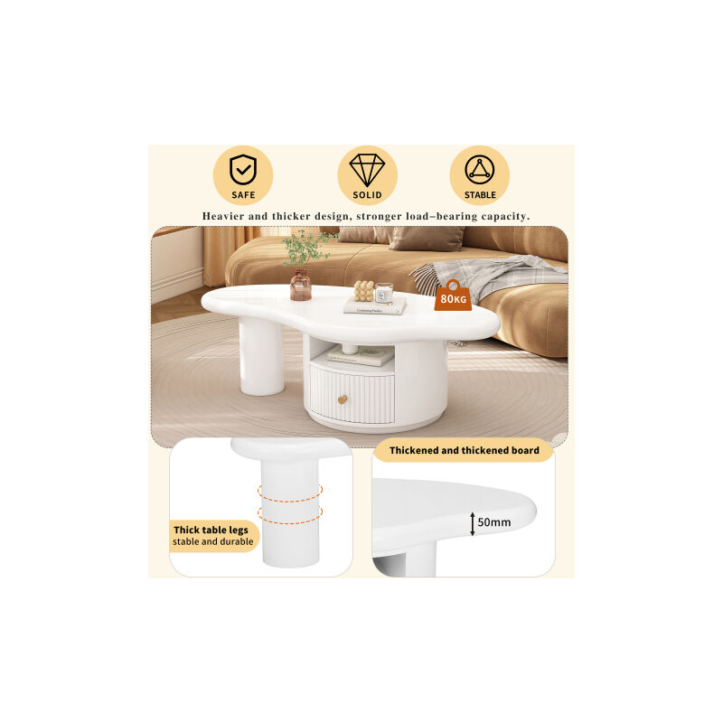 Groofoo - aiducho Table Basse Blanche, Table Basse en Forme de Nuage, Table Basse Moderne avec Tiroirs, Table en mdf, 110x60x37.5cm