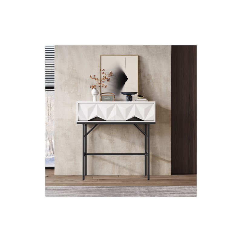 Groofoo - aiducho Table console moderne et élégante avec design creux géométrique et tiroir tridimensionnel pour entrée et salon 80 x 40 x 80 cm