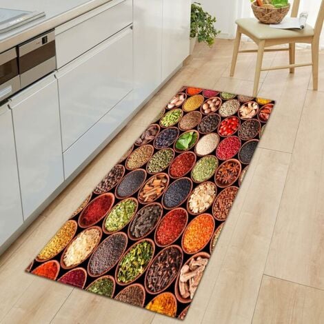 YIDOMDE GROOFOO Tapis de Cuisine Série épices & Arts de la Table Antidérapant Tapis Cuisine Devant Evier Antidérapant Tapis de Sol Absorbant Lavable Décoration Tapis 40 x 120cm