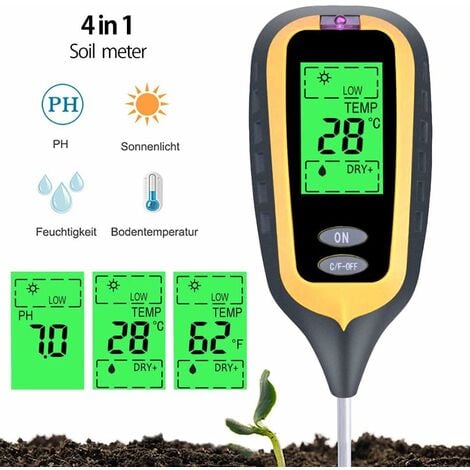 Acheter Testeur d'analyse du sol LCD numérique testeur de PH du sol  humidimètre testeur de température du sol moniteur de lumière du soleil du  sol hygromètre PH compteur de fleurs de plantes