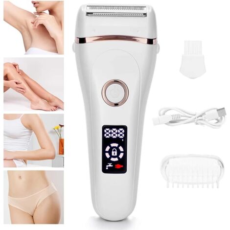 GROOFOO Tondeuse électrique Lady Shaver Bikini,rasoir électrique sans fil rechargeable humide et sec sans douleur pour femmes,rasoir d’affichage LED pour les aisselles des jambes (blanc)