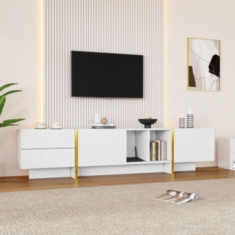 GROOFOO TV Stand for 85inch TV, Entertainment Center with Storage Cabinet and Open Shelves, Embossed Pattern TV Stand, TV Cabinet and Media Console for Living Room, Bedroom, White