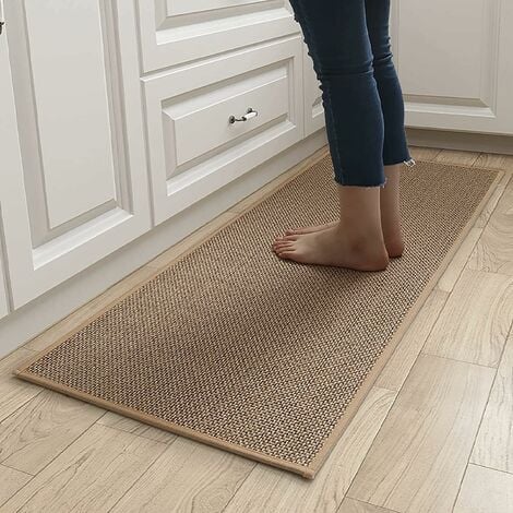 YIDOMDE GROOFOO Washable Non-Slip Sisal Kitchen Mat, Kitchen Rug, Kitchen Mat, Dining Room Rug, Natural Rubber Back Bath Mat (44 x 75 cm)