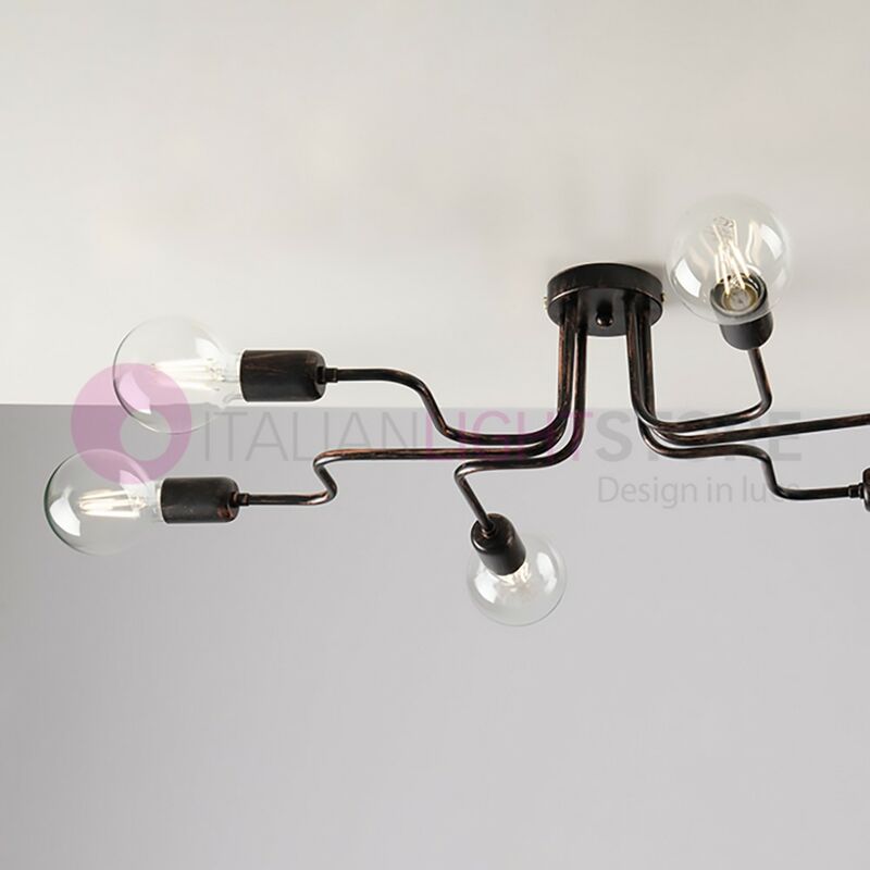 Image of Groove Plafoniera a soffitto 6 luci stile Industriale moderno - colore struttura: nero-rame
