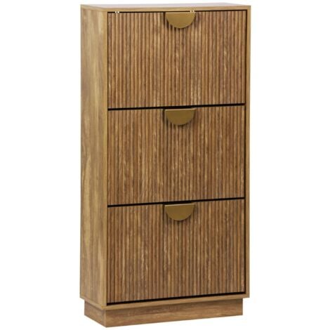 SWEEEK Grooved mango wood effect shoe cabinet with 3 drawers - W 60 x D 25 x H 121 cm - Celian