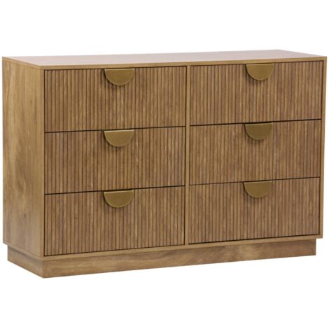 Grooved mango wood effect sideboard with 6 drawers - 120 x 39 x 79 cm - Celian