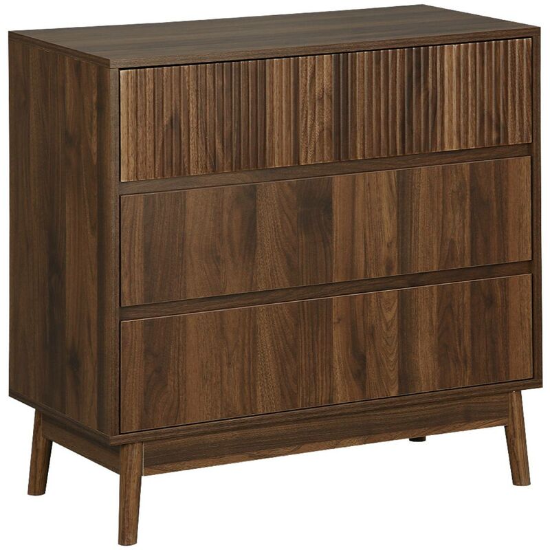 Sweeek 3-drawer Chest With Grooved Wooden Detail, Linear, Dark Wood Colour, 80x40x80 Cm