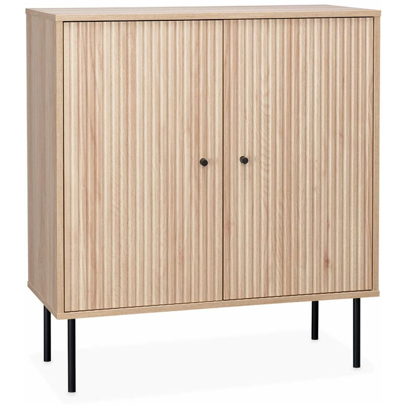 Sweeek 83.5cm Storage Cabinet With Grooved Wooden-effect, Braga, Natural, 83.5x39x92.5 Cm