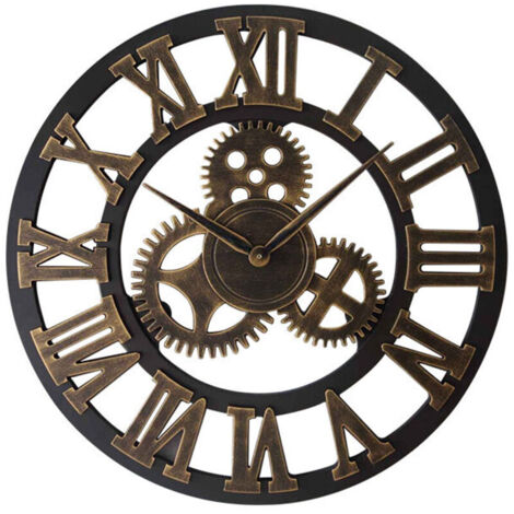 Große 3D-Wanduhr mit goldenem Zahnrad, 30 cm, Vintage-Holz, geräuschlos, Industriestil, römische Ziffern, Steampunk-Wanduhr als Dekoration für Wohnzimmer, Bar, Restaurant