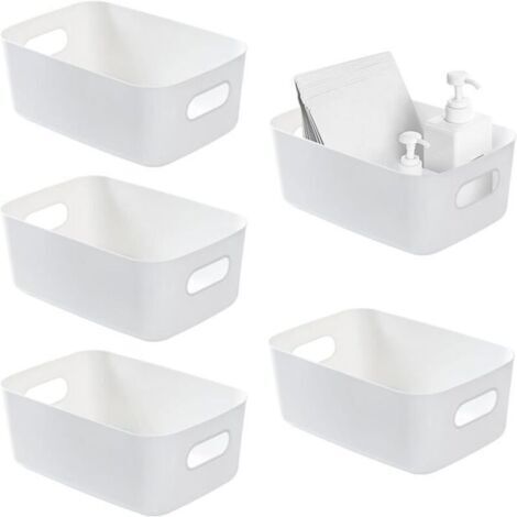 Große, 5-teilige Aufbewahrungsboxen aus Kunststoff, schiebbar, für Küche, Schränke, Büro (Weiß)