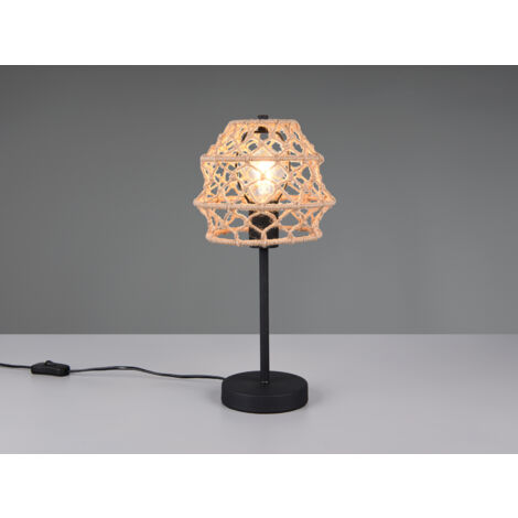 Große Boho LED Tischleuchte Lampenschirm geflochten aus Hanfseil, Höhe 42cm
