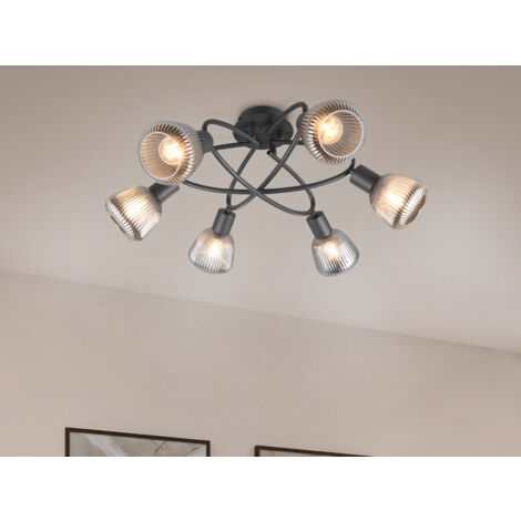 Große Deckenleuchte TARIFA 6-flammig mit Glasschirmen Chrom bedampft, Ø 59cm