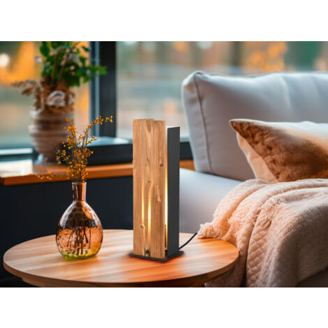 Große dimmbare LED Tischleuchte mit Naturholz, Höhe 40cm