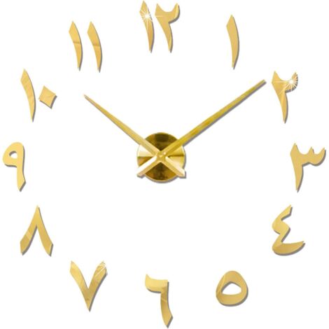 Große DIY-Wanduhr, geräuschlos, modern, 3D-Aufkleber, Heim- und Bürodekoration, Geschenk, (Gold)