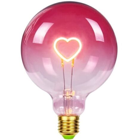 Große Edison-LED-Kugellampe G125, rosa Herzförmiges Glühwendel, 2 W, dimmbar, dekorative Spezialbirne, 220–240 V, E27