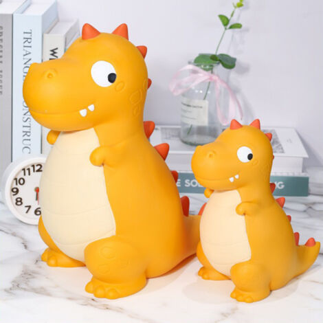 Große gelbe Dinosaurier-Spardose aus Vinyl – bruchfest – Lernspielzeug für Kinder