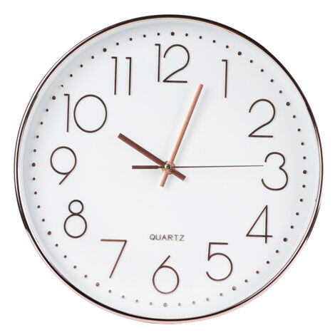 Große, geräuschlose Quarz-Wanduhr, Dekoration für Wohnzimmer, Büro, Schlafzimmer (Roségold)