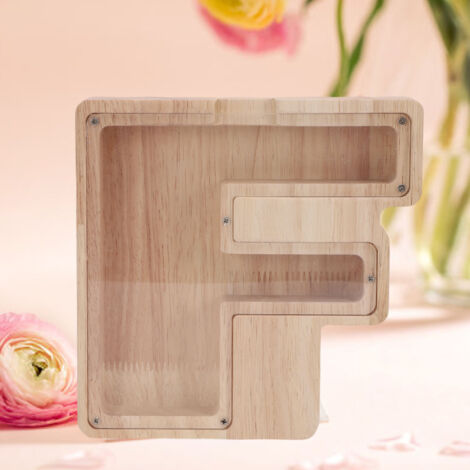 Große, hölzerne Alphabet-Spardose mit transparentem Sichtfenster, sicher, lehrreich und wiederverwendbar, ideal für Zuhause und Kinderzimmer, Holz + Acryl, Maße: 18 x 18 x 13 cm