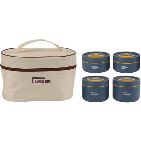Große, isolierte runde Bento-Lunchbox aus Edelstahl, auslaufsicher, leicht zu reinigen, fürs Büro, mit 4 Fächern