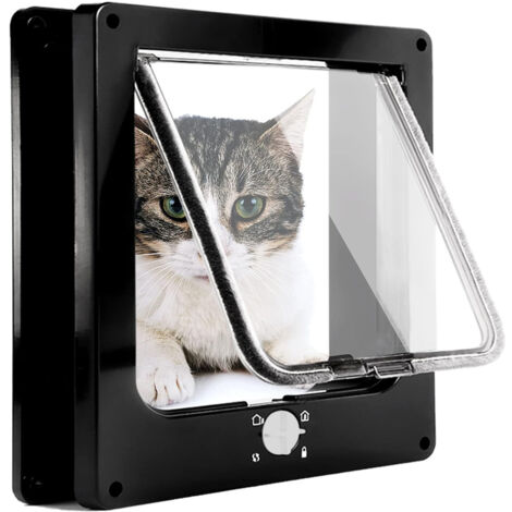 Große Katzenklappe, Magnetische Haustiertür mit 4-Wege-Drehverschluss und wetterfester Bürste für kleine Hunde und Katzen - Schwarz L