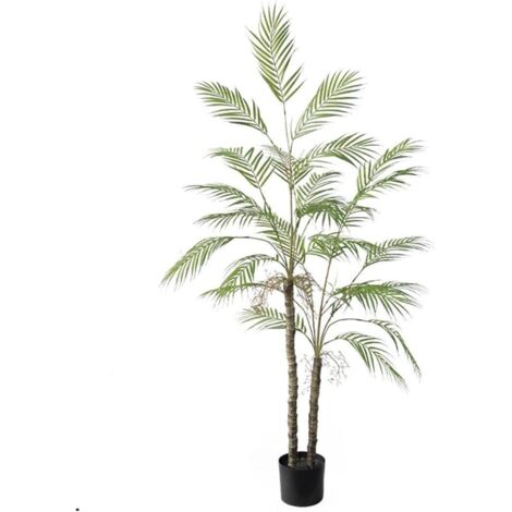 Große künstliche Palme, 150 cm, Doppelstamm, künstliche Palme im Topf, Zimmerpflanzen-Eckdekoration, Palmfarn für Wohnzimmer, Büro, Terrasse, Grün