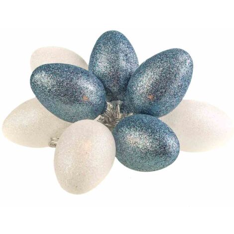 GROSSE KUNSTSTOFF-OSTEREIER LED MIT GLITZER WEISS-GRAU