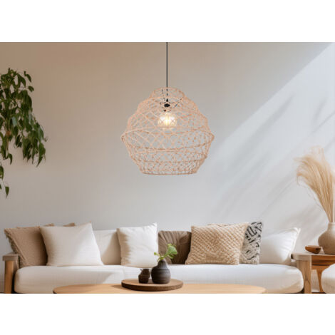 Große LED Boho Pendelleuchte mit Lampenschirm geflochten Hanfseil, Ø 60cm