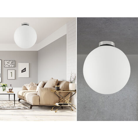 Große LED Deckenleuchte 1 flammig Glaskugel Weiß satiniert, Ø 30cm