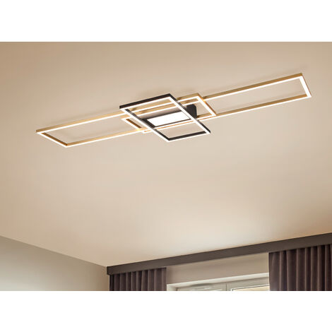 Große LED Deckenleuchte IRVINE mit Farbwechsel Messing/Schwarz, Breite 105cm