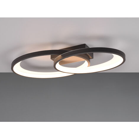 Große LED Deckenleuchte MALAGA 2 Ringe Schwarz, Breite 57cm