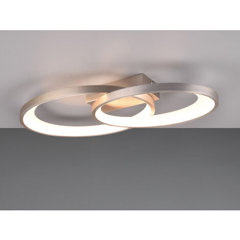 Große LED Deckenleuchte MALAGA 2 Ringe Silber, Breite 57cm
