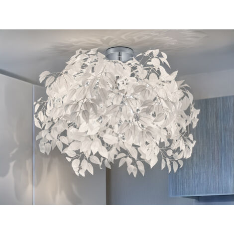 Große LED Deckenleuchte mit Blätter Lampenschirm Weiß Ø 70cm