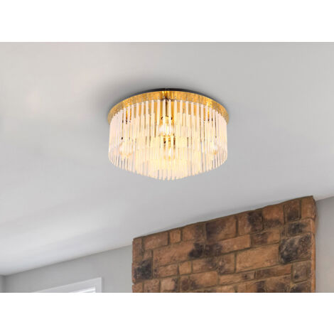 Große LED Deckenleuchte mit transparenten Echtglas Stäben, Ø 50cm