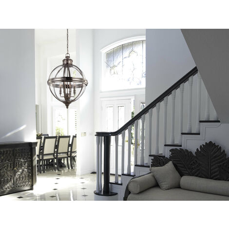 Große LED Jugendstil Pendelleuchte aus massivem Stahl in Silber Antik, Ø 50cm