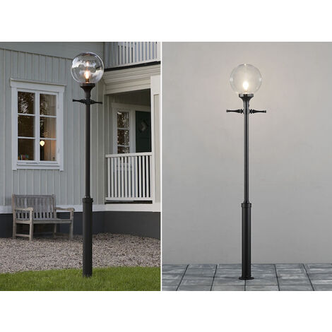 Große LED Mastleuchte Aluminium Schwarz mit Glaskugel, Höhe 240cm