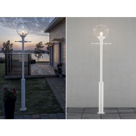 Große LED Mastleuchte Aluminium Weiß mit Glaskugel, Höhe 240cm